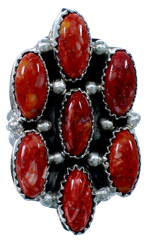 Authentic Sterling Silver Red Oyster Shell Navajo Indian Ring Size 8-1/2 RX109521